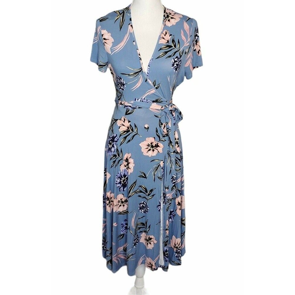 Yumi Kim Joyful Maternity Wrap Midi Dress Wild Flowers Blue Pink Size Small